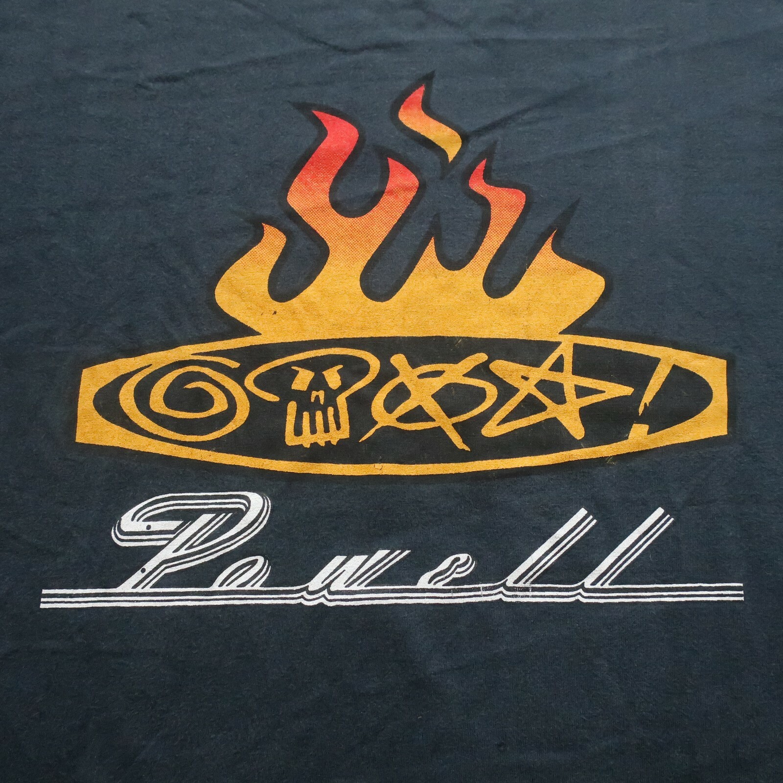 スケートボード 90's powell logo T black original Vintage 90s Powell Logo Tshirt Size M Skull Skate Skateboard