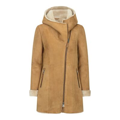 Pre-owned Truclothing Women's Sheepskin Camel Toscana Suede Hood Coat | Infinity