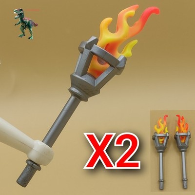 X2 Playmobil torche-feu-flamme-lumière-château médiéval-vikingo-égypto-romain