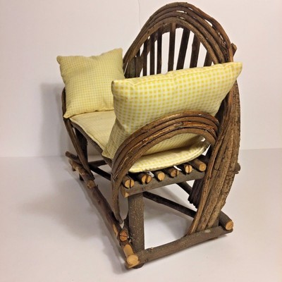 Miniature Primitive Rustic Bent Vine Wood Love Seat 12.5