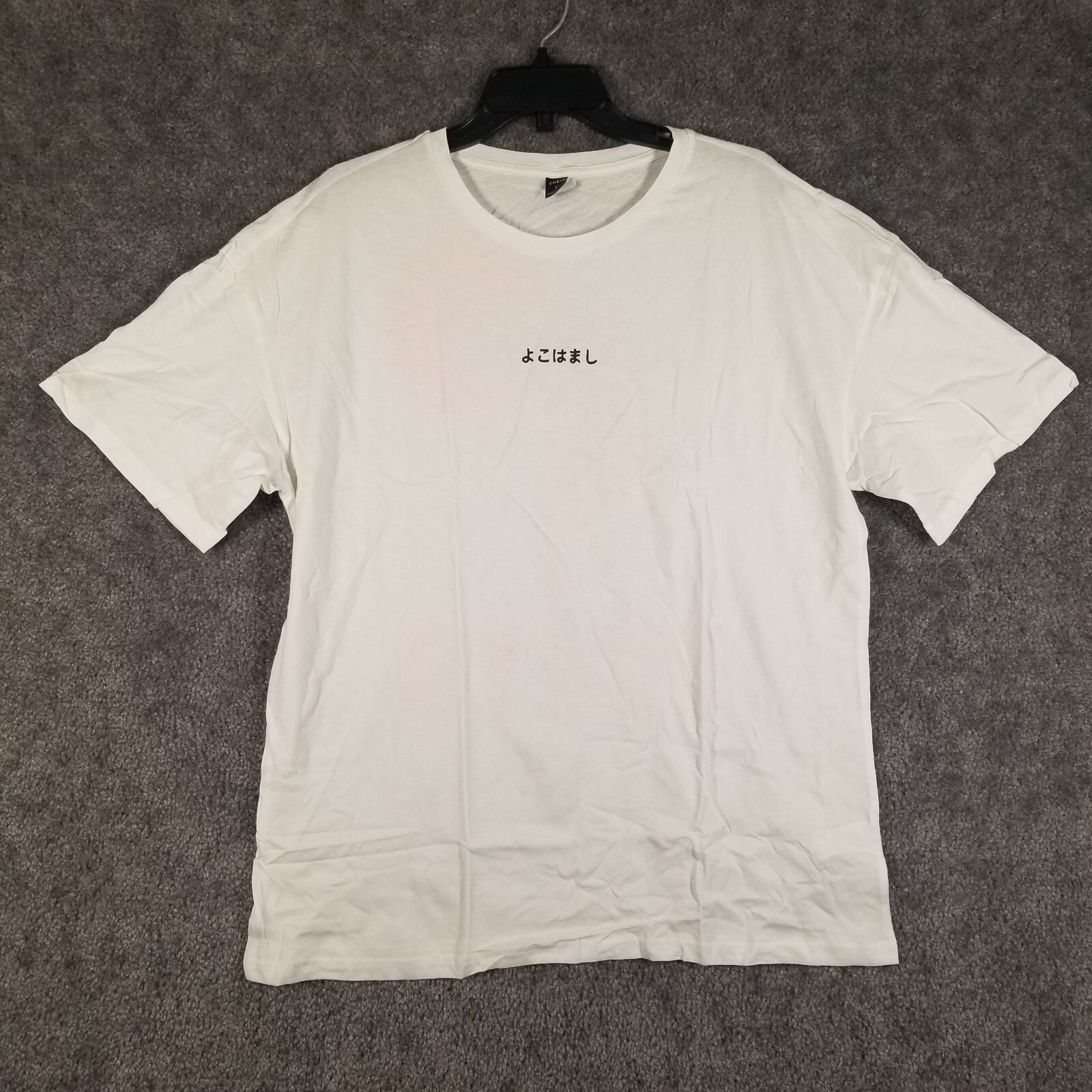 Shein Men Sz L T-Shirt White NWOT Short Sleeve Crew Japanese