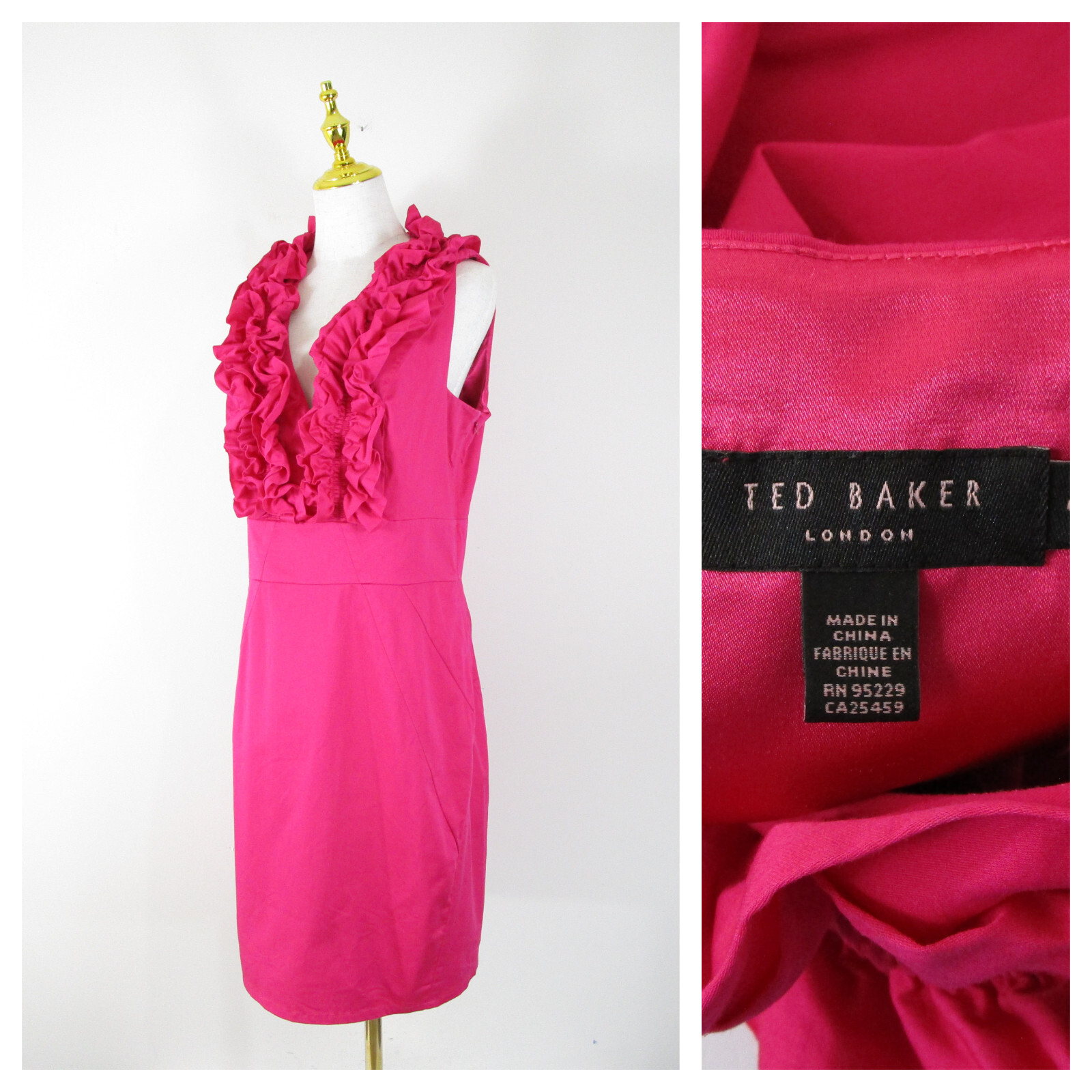 Ted Baker London Solid Magenta Pink Ruffle Sleeveless Sheath