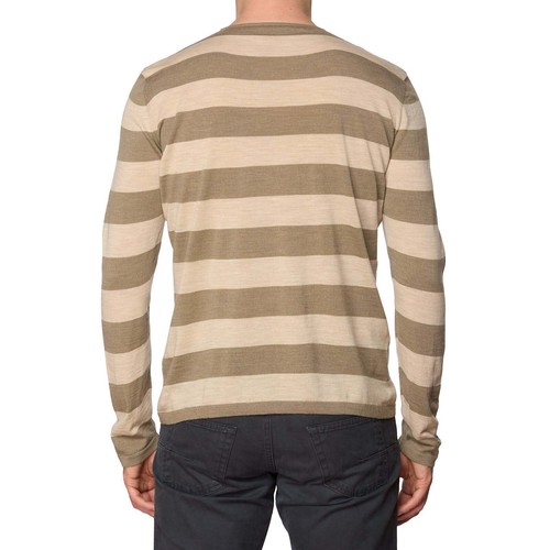 Pre-owned Ones Brown-beige Striped Loro Piana Wool Super 150's Knit Crewneck Sweater Eu 50