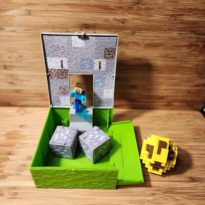 Minecraft Diamond Mine Play Set With Steve Pickaxe Toy & Empty Spawn Egg