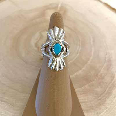 Native American Navajo Rose Tsosie Sandcast Sleeping Beauty Turquoise Ring Size8