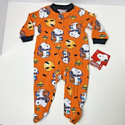 Peanuts Snoopy Halloween Baby Pajamas Sz 0 3 M Woodstock Sleeper Romper Infant