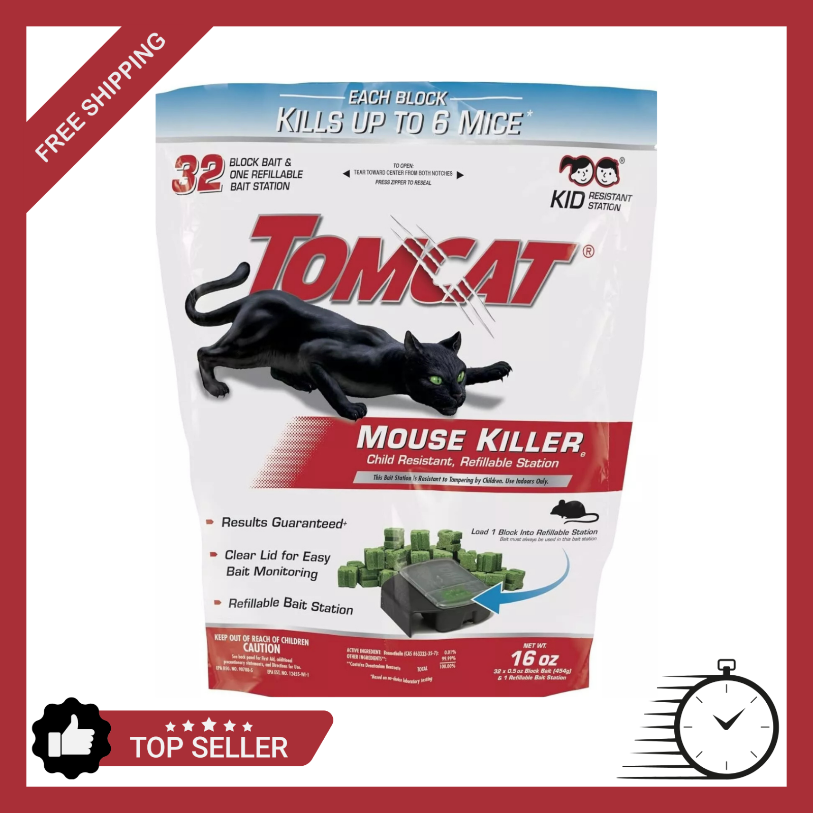 Mouse Mice Rat Killer Blocks Bait 16 Poison Rodent Station Trap Control 0.5-oz.