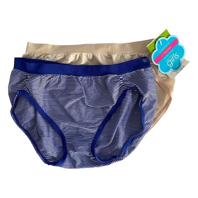 Barely There 2 Pack Blue and Tan Stripe Hipster Underwear Girl's Size S/M (6-8)