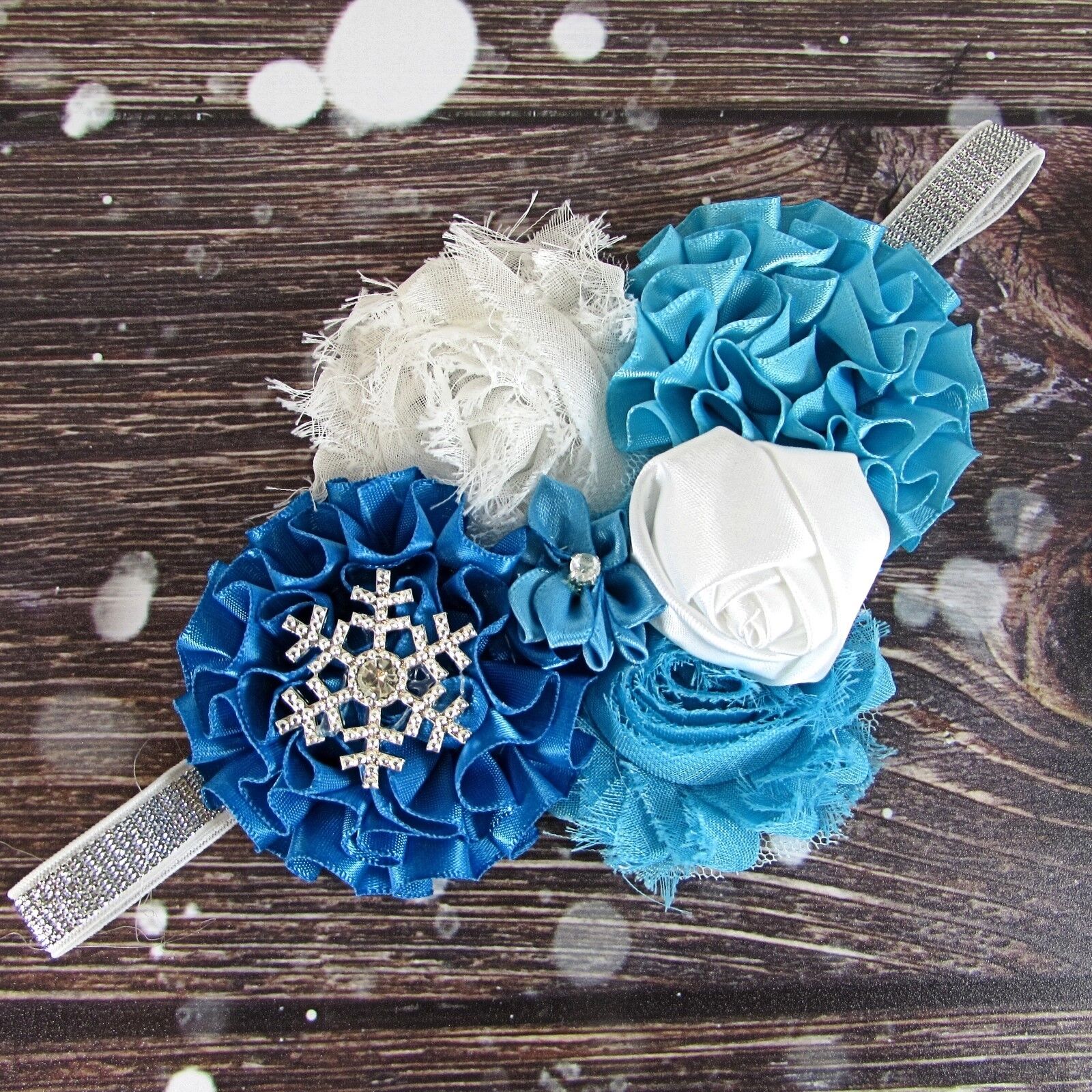 Girls Frozen Inspired Blue White Silver Snowflake Headband f