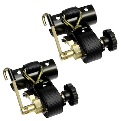 2x Ladder Rack Ratchet Straps w/ J-Hook 1.5''x7.5' Black Retractable Ratchet Tie