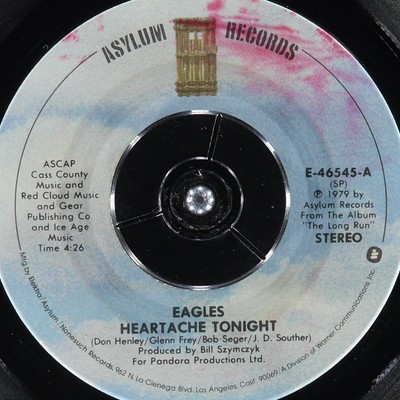 EAGLES Heartache Tonight ASYLUM E-46545 VG+ 45rpm 7'' 1979 Pop Rock