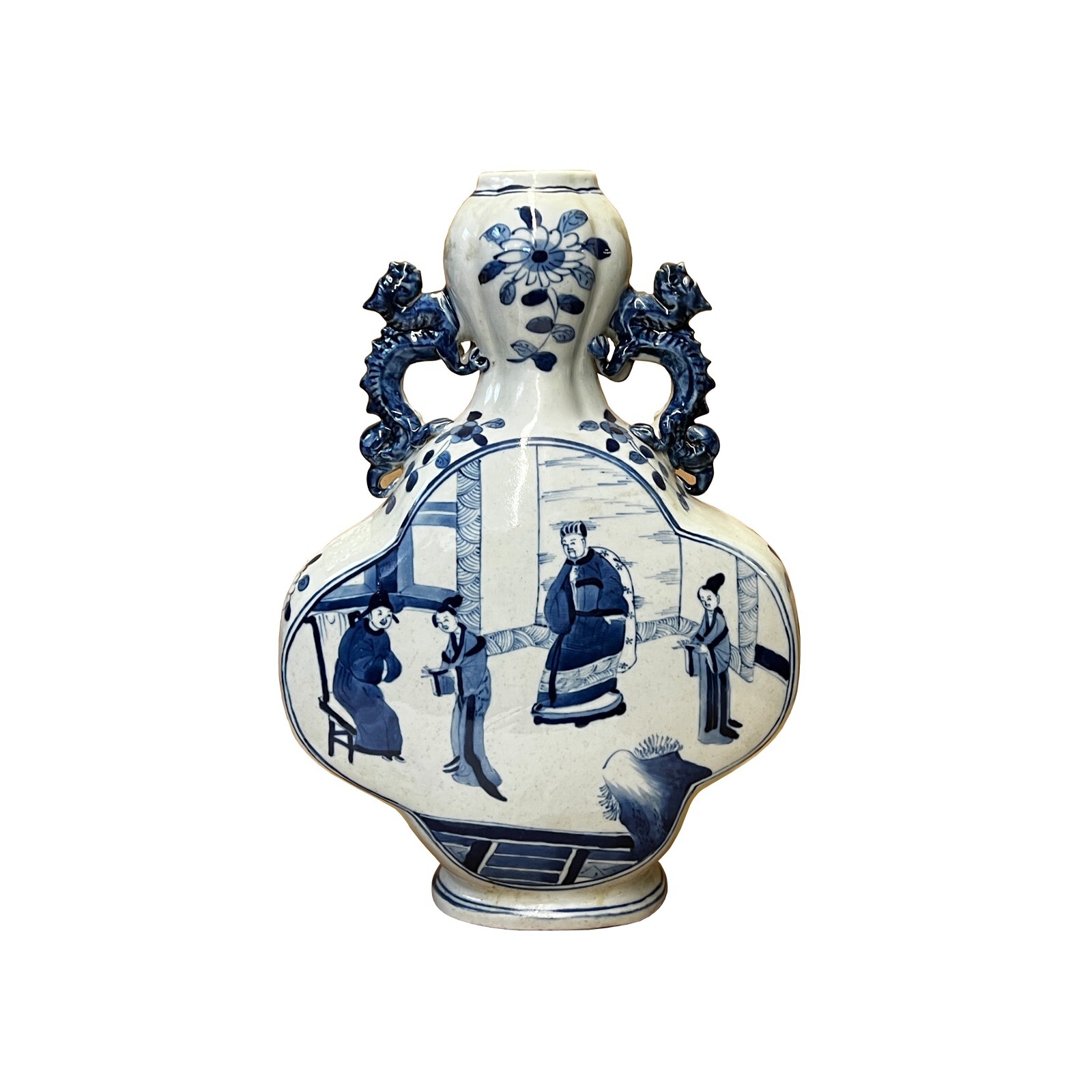Chinese Blue White Porcelain People Theme Flower Shape Vase ws2863S Chinese Blue White Porcelain People Theme Flower Shape Vase ws2863S