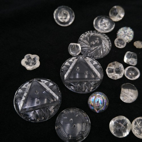 Mixed Lot of 50+ Clear Glass Buttons -  Round Textured Faceted