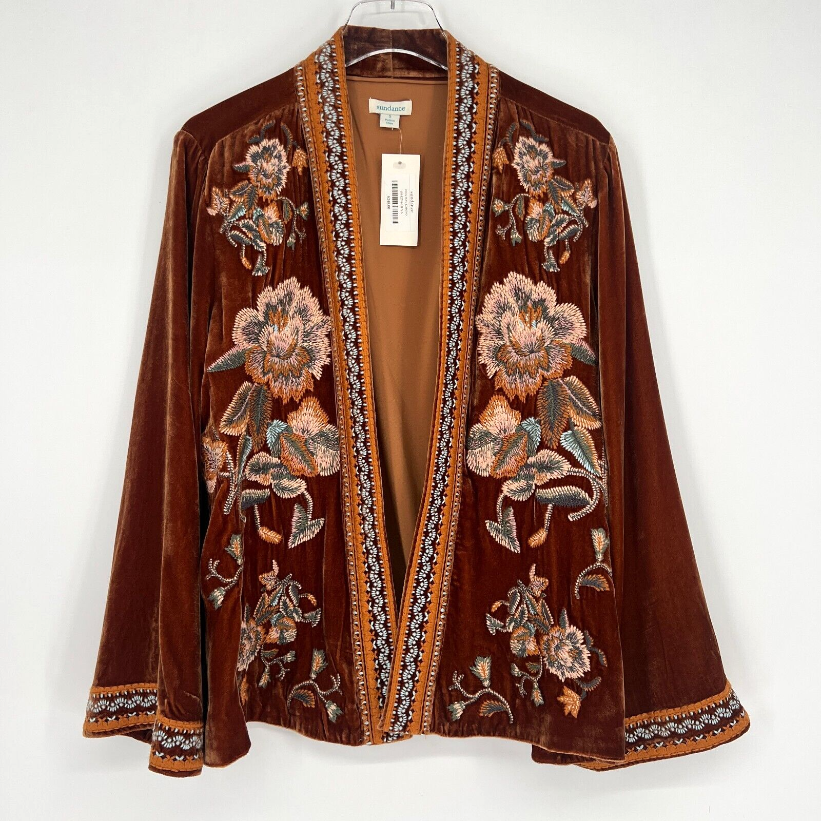 Sundance Cardigan Womens S Velvet Embroidered Floral Brown Sundance Cardigan Womens S Velvet Embroidered Floral Brown