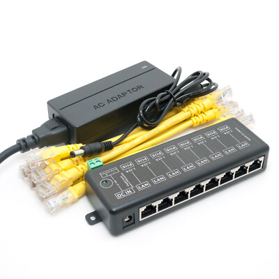 8 Ports Gigabit Passive PoE injector midspan Ethernet Adapter 24V5A 120Watt PSU