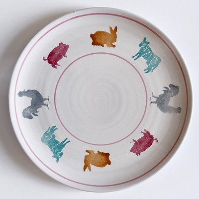 13'' Italian Platter Plate Farm Animals Rooster Cow Pig Rabbit Handpainted 530/5