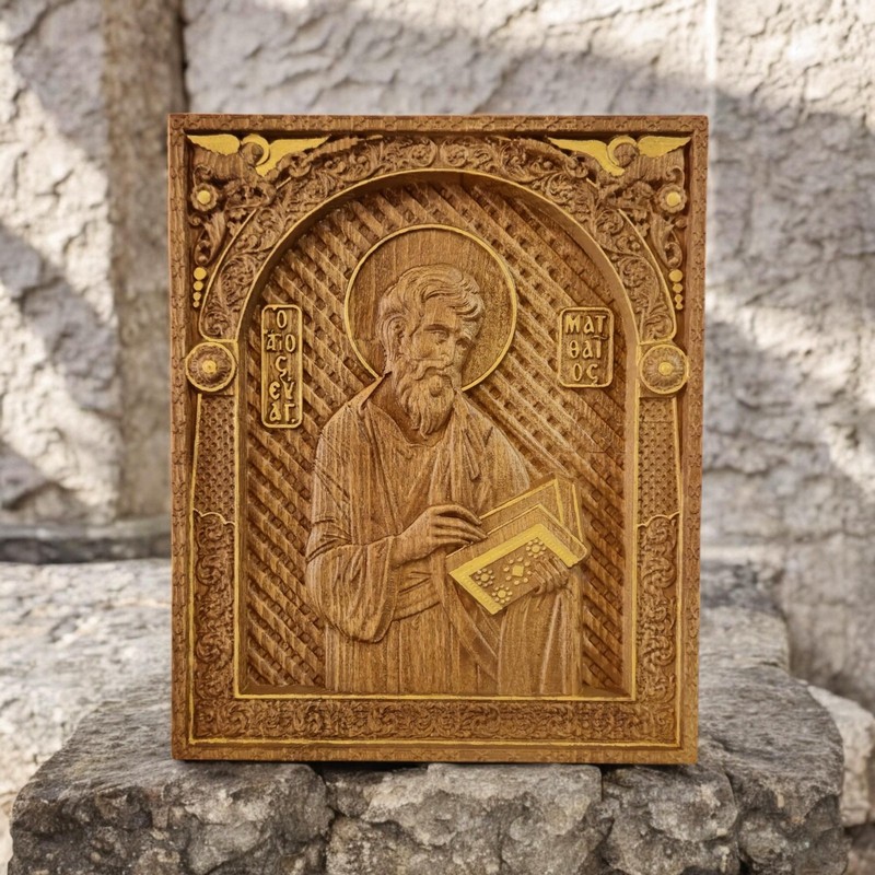 Matthew the Evangelist Wooden Carved Handmade Byzantine Orthodox Christian Icon