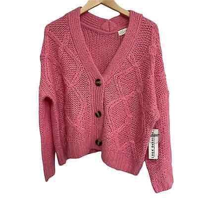 RD STYLE Cardigan Sweater Size Medium Laure Cropped Cable Knit Bubblegum NWT