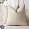 decorUhome Christmas Decorative Linen Throw Pillow Covers 18x18 Inch Set of 2 Natural Beige Soft Pillow Covers with Flange Edges Soft Farmhouse Boho Accent Pillow Cases for Couch Sofa Bed Living Room