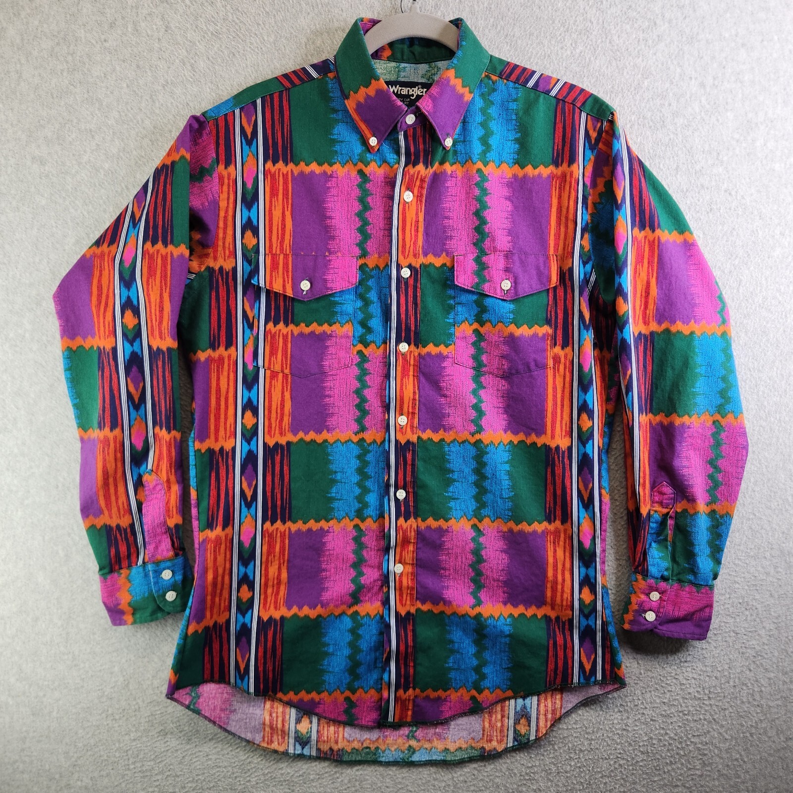 Vintage Wrangler Shirt Mens 15.5 34 Cowboy Cut X-Long Tails