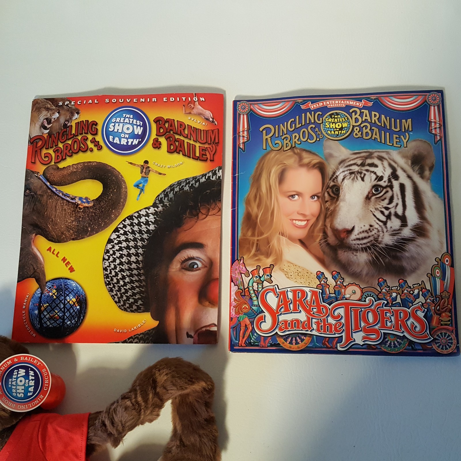 Vintage Ringling Bros Circus 2 Programs & Monkey w/ Nose + Autographs + Bag!