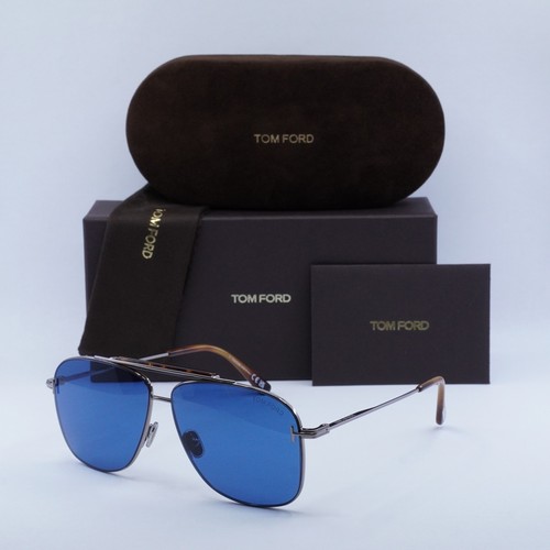 Pre-owned Tom Ford Ft1017 14v Shiny Ruthenium/blue 60-12-145 Sunglasses Authentic