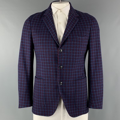 ALESSANDRO CANTARELLI Size 42 Blue Red Checkered Sport Coat Jacket