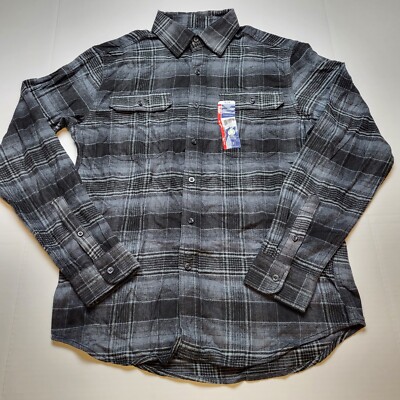 George Flannel Shirt Mens S Gray Black Plaid Long Sleeve NWT $50