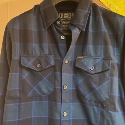Dixxon Form and Function Flannel Button Shirt Blue Plaid Pre-Pleat Men's Medium