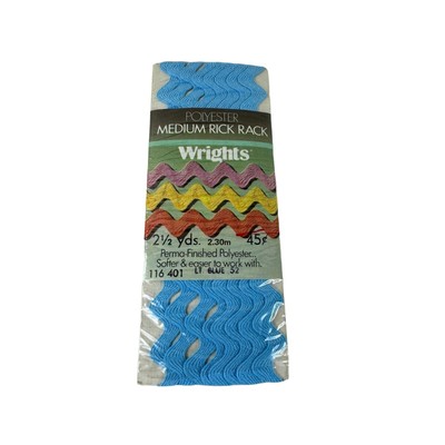 New In Package Vintage Wrights Light Blue 52 Polyester Rick Rack 2.5 Yards USA