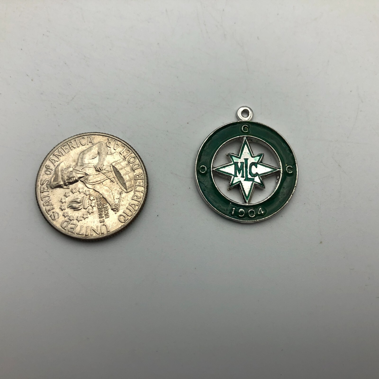 Vtg MLC Methodist Ladies 1904 College Medal FOB Pendant Award Green Enamel M7
