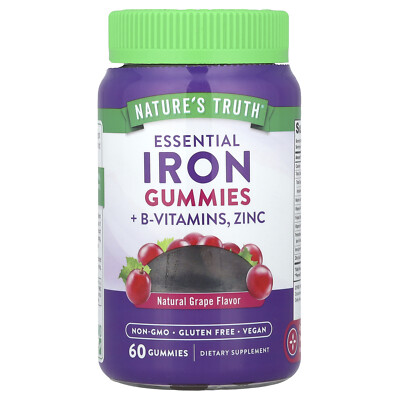 Essential Iron + B-Vitamins, Zinc Gummies, Natural Grape, 60 Gummies