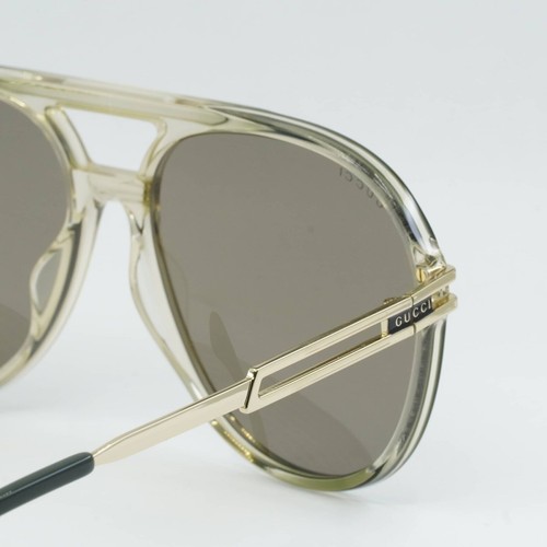 Pre-owned Gucci Gg1104s 003 Transparent Green/gold/brown 61-16-145 Sunglasses