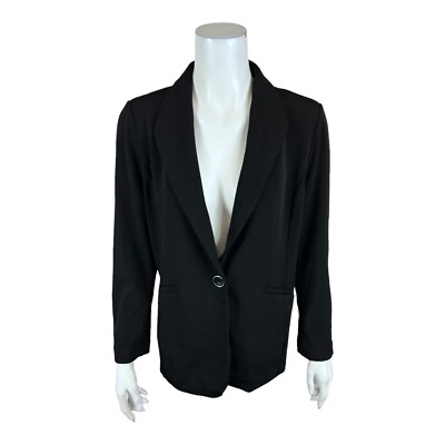 Susan Graver Regular Print or Solid LK Fusion Revere Collar Blazer Black 2X Size