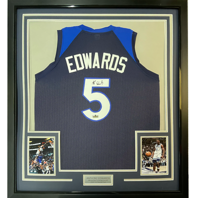 Framed Facsimile Autographed Anthony Edwards 35x39 Georgia Red Reprint Laser Auto College Basketball Jersey