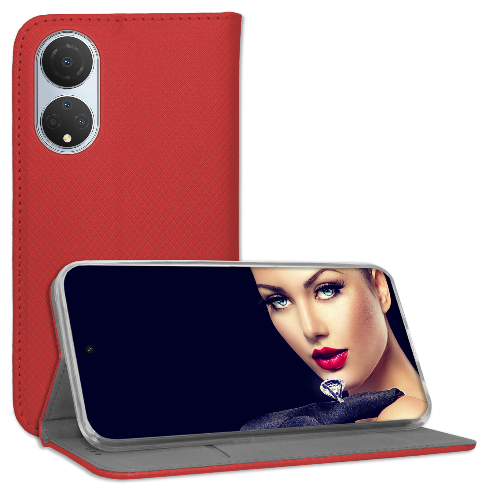 Coque Housse Etui à clapet pour Honor X7 Bookstyle Flip Pochette rouge