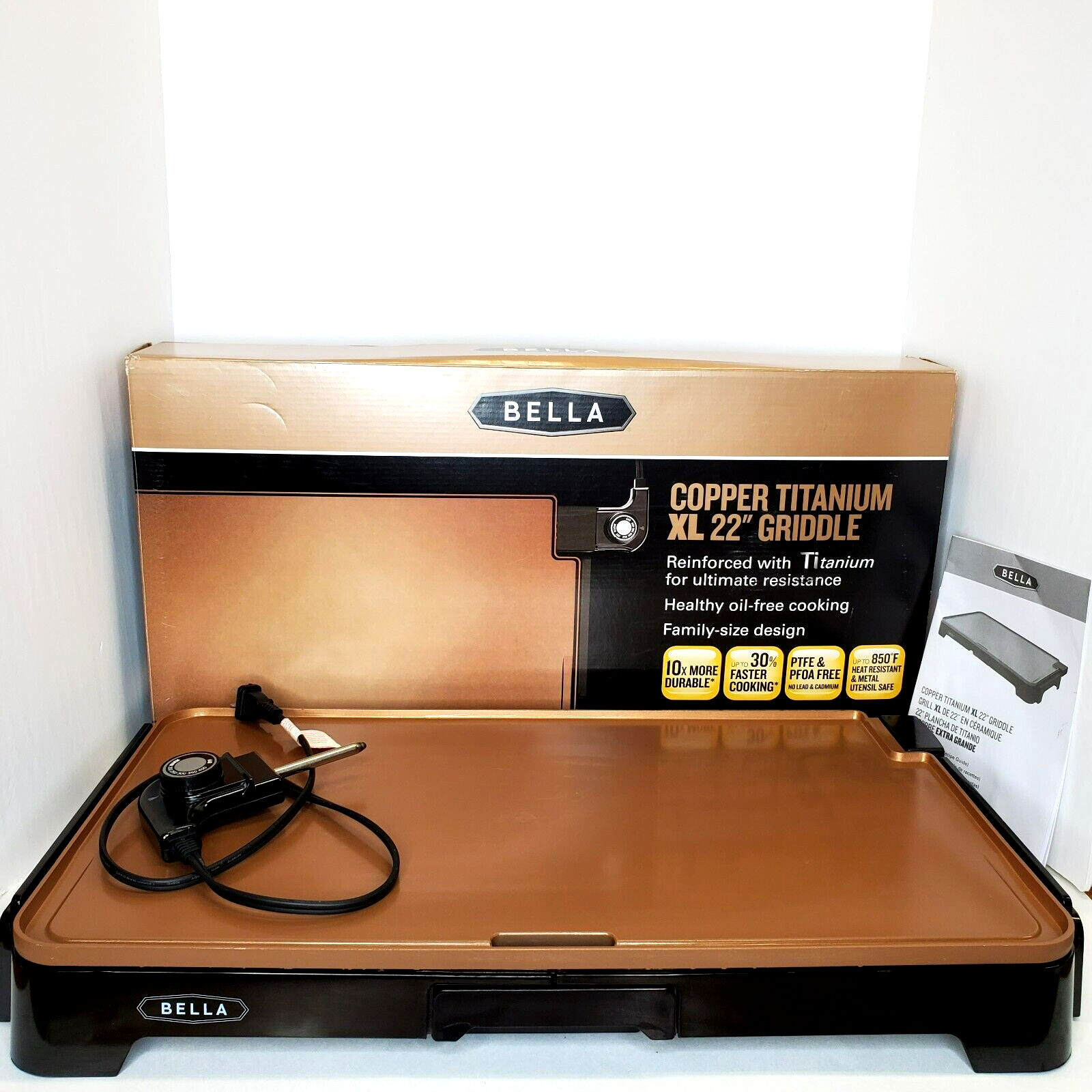 BELLA XL Electric Ceramic Titanium Griddle, Make 10 Eggs At 