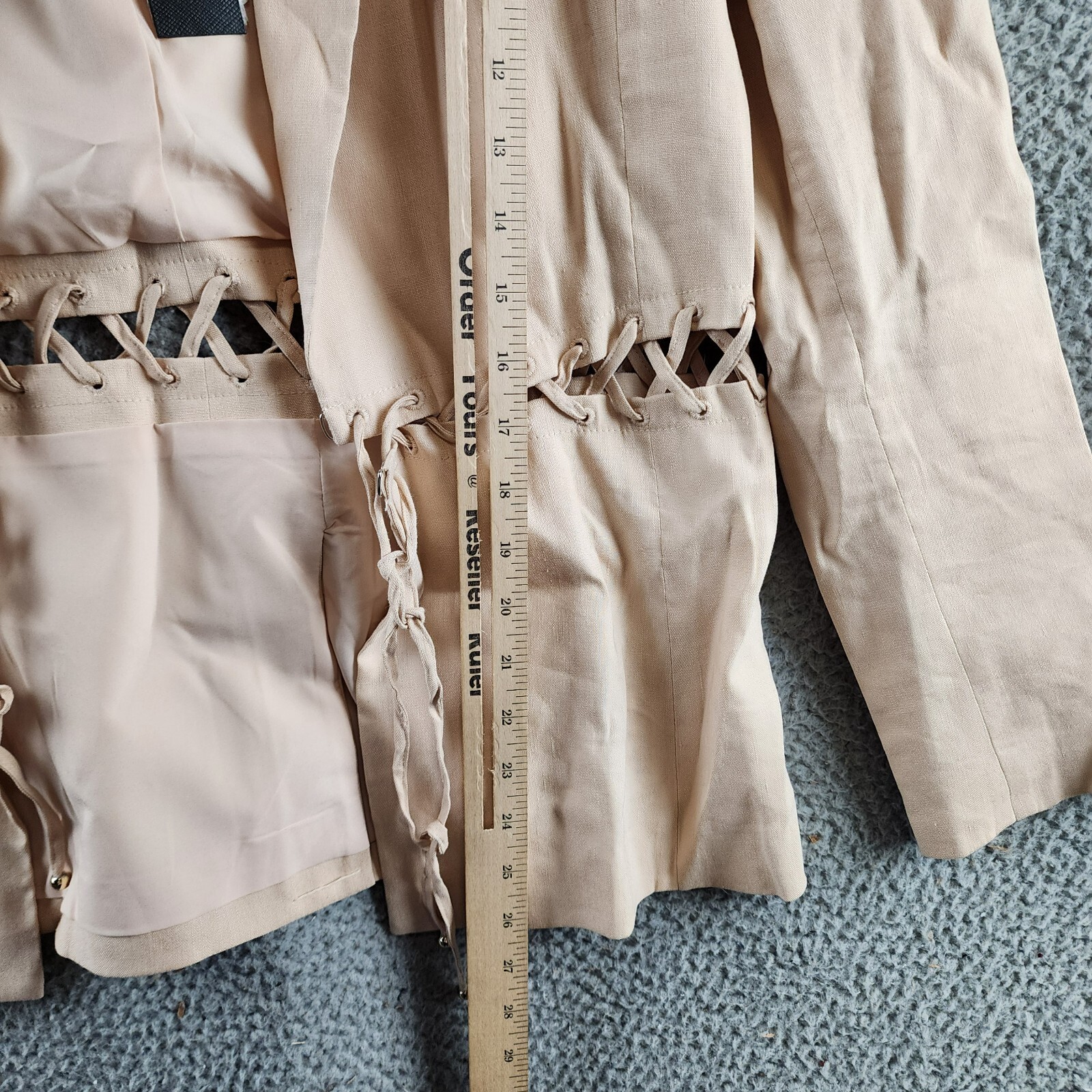 BCBGMAXAZRIA Linen Blend Lace Up Blazer Women's S Sand Long Sleeve Tie Closure - Picture 9 of 14