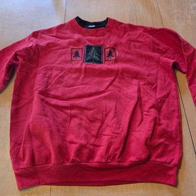 Vintage Top Stitch Morning Sun Christmas Tree Red Sweatshirt Petite Medium PM
