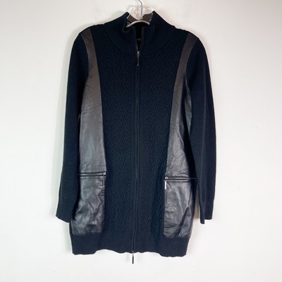 Etcetera NWOT Women's Black 2-way Zip Wool & Leather Jacket Size S