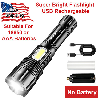 2/1 Pack 1000000LM XHP50 Super Bright LED Flashlight Rechargeable USB COB Zoom