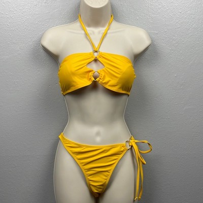 NWT SHEIN bikini swimsuit yellow halter adjustable bottoms