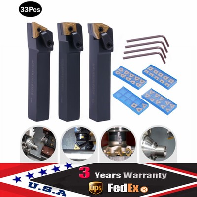 33 Pcs Lathe Indexable Carbide Insert Turning Tooling Bit Holder Set Tool New