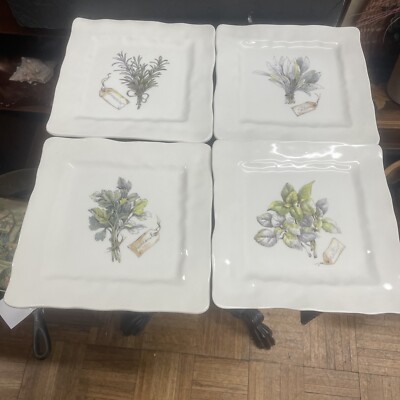 Effetti d Arte fresh herbs spices square plates scalloped 8.5 italy set of 4