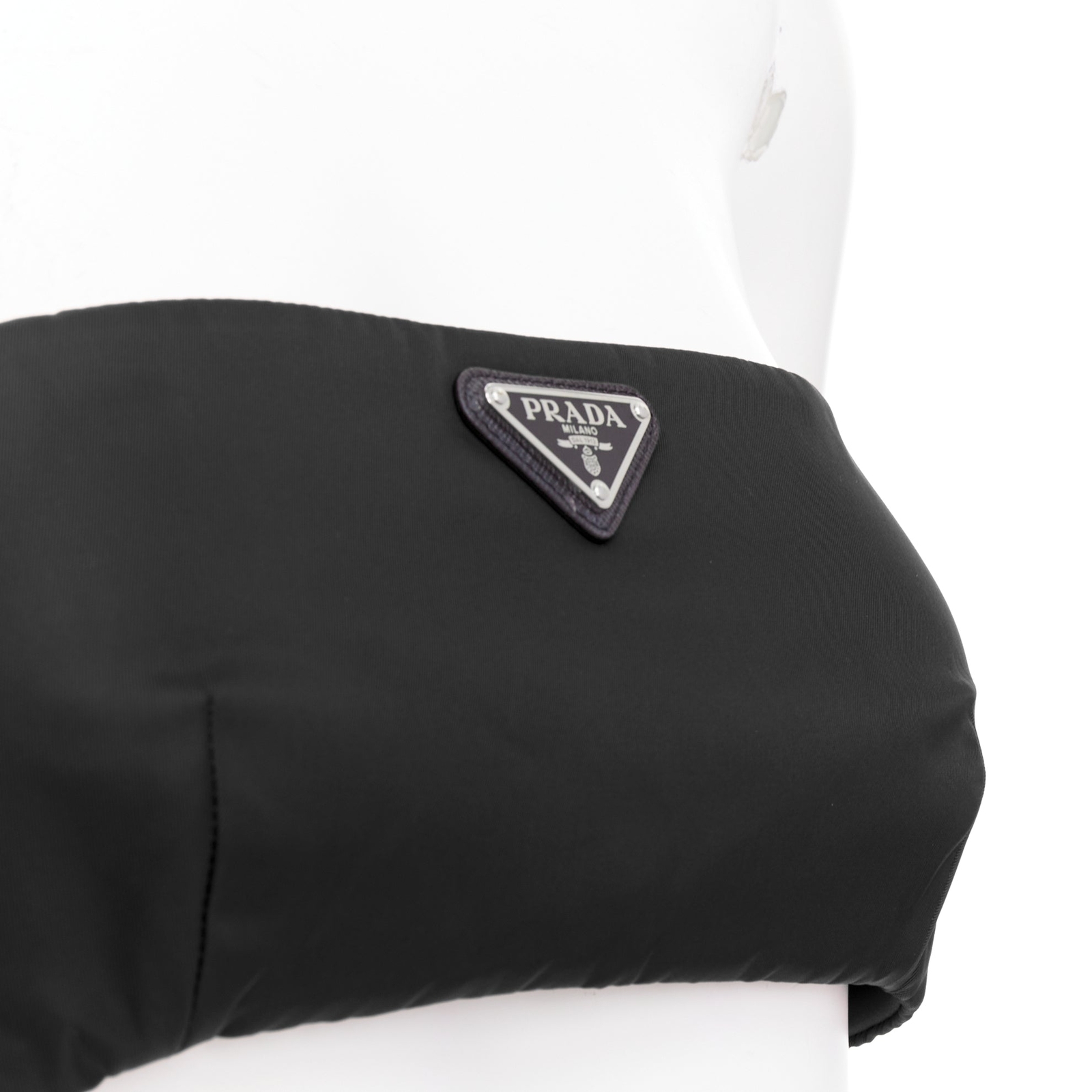 PRADA Re-Nylon black triangle logo plate strapless bustier