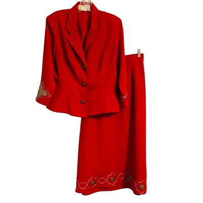 New Frontier Skirt Suit Womens M Red Western Aztec Embroidered Equestrian USA