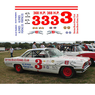  #3 David Pearson 1961 Pontiac decal 1/87 scale Aurora Autoworld AFX Tyco 