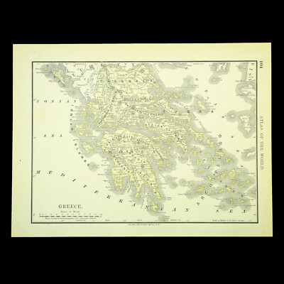Antique GREECE Map Vintage Greek Isles Wall Art Decor Old Original Mediterranean
