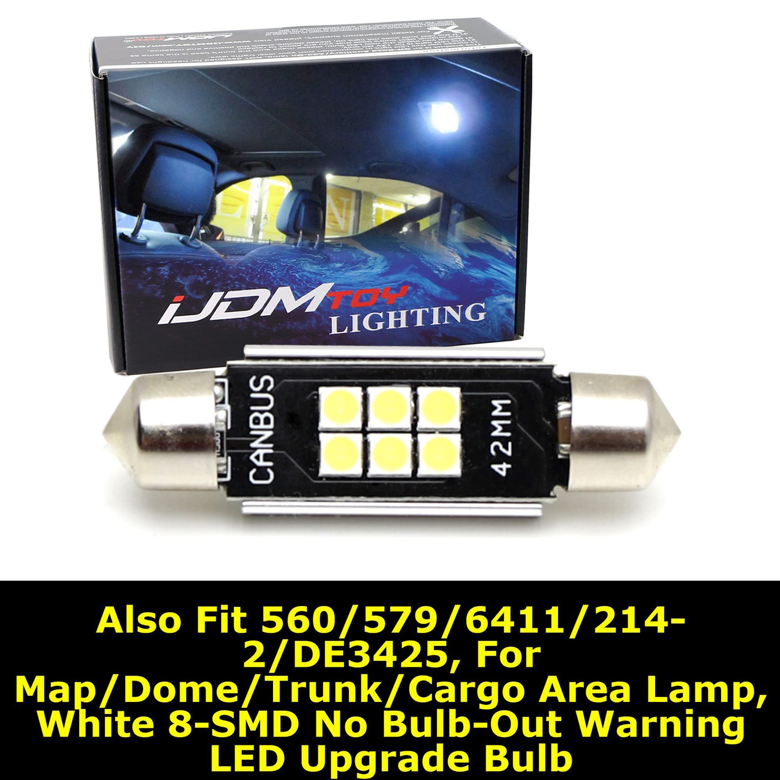 One 1.72" 578/211-2/212-2 LED Car Interior Light Replacement Bulb by iJDMTOY