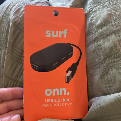 New In Package Surf Onn. Powered USB 2.0 Hub w/ 4 USB Ports, Black